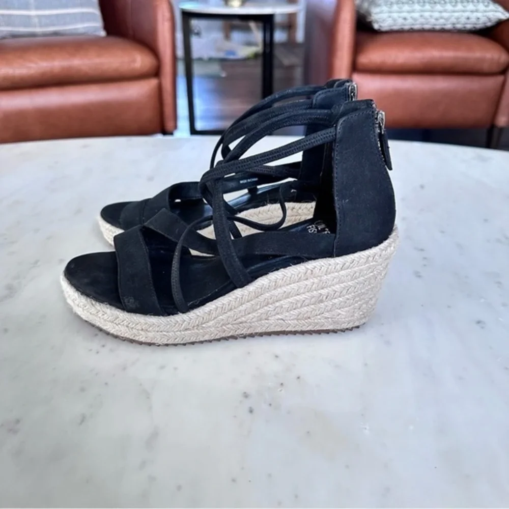 Eileen‎ Fisher Size 5 Wedge Wanda Tumbled Nubuck Espadrille Black Leather